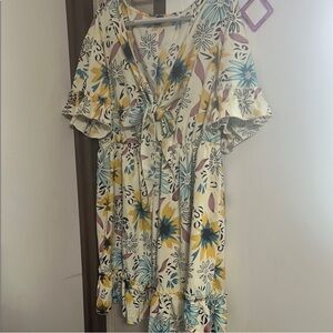 Floral Print Dress with Ruffle Sleeves